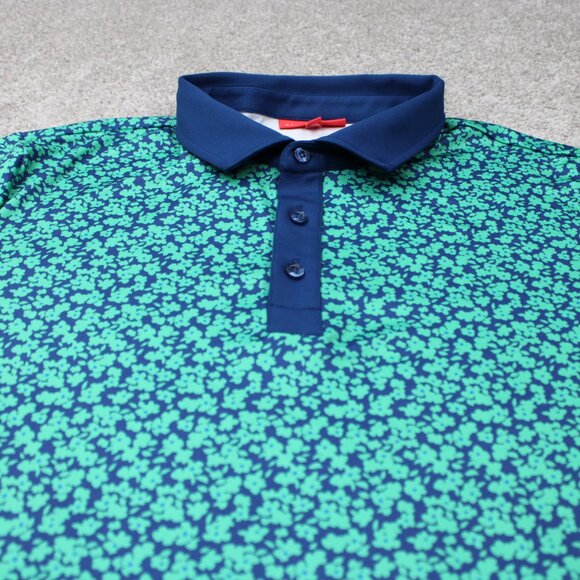 Redvanly Polo Shirt Mens XL Green Geometric Polyester Stretch S/S Pullover - Picture 4 of 12